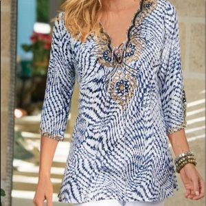 Blue and White Beaded Tunic NWOT